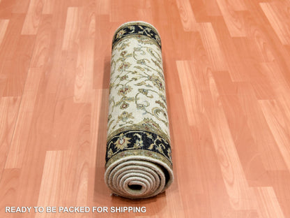 Rajasthan Rajasthan hand-knotted wool/silk runner in Ivory & Black, 2'6" x 8'2" — SKU O075277 (view 7)