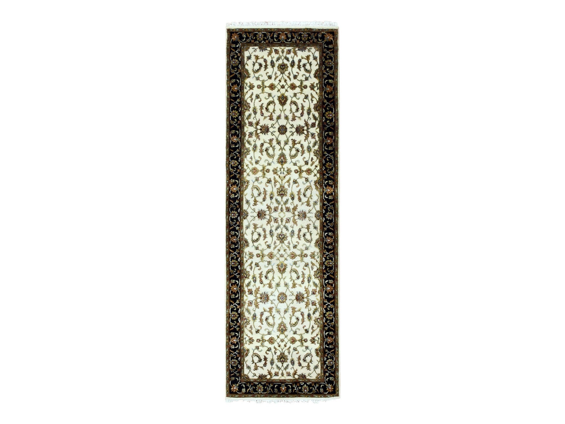 Rajasthan Rajasthan hand-knotted wool/silk runner in Ivory & Black, 2'6" x 8'2" — SKU O075278