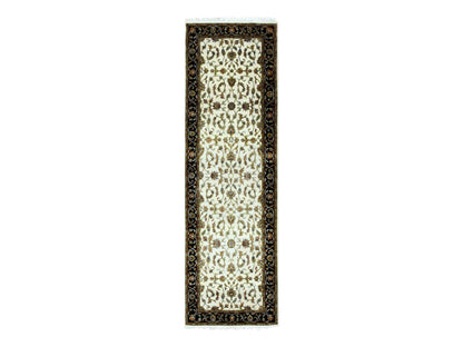 Rajasthan Rajasthan hand-knotted wool/silk runner in Ivory & Black, 2'6" x 8'2" — SKU O075278