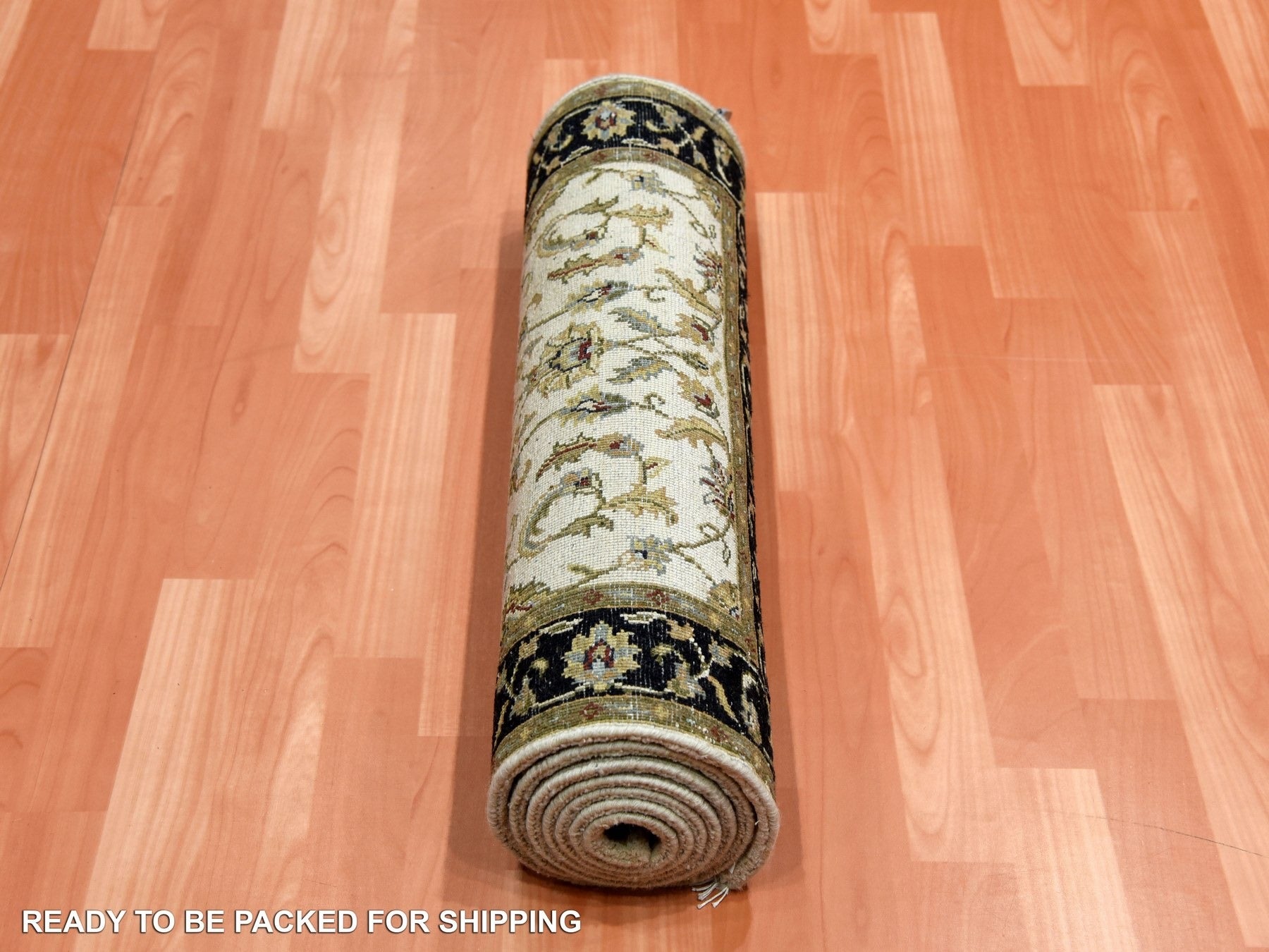 Rajasthan Rajasthan hand-knotted wool/silk runner in Ivory & Black, 2'6" x 8'2" — SKU O075278 (view 7)