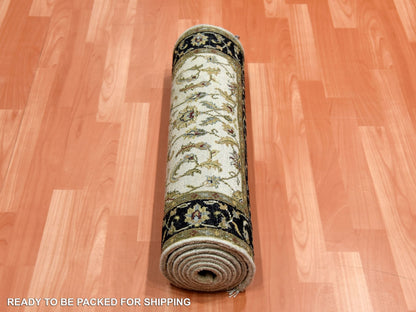 Rajasthan Rajasthan hand-knotted wool/silk runner in Ivory & Black, 2'6" x 8'2" — SKU O075278 (view 7)