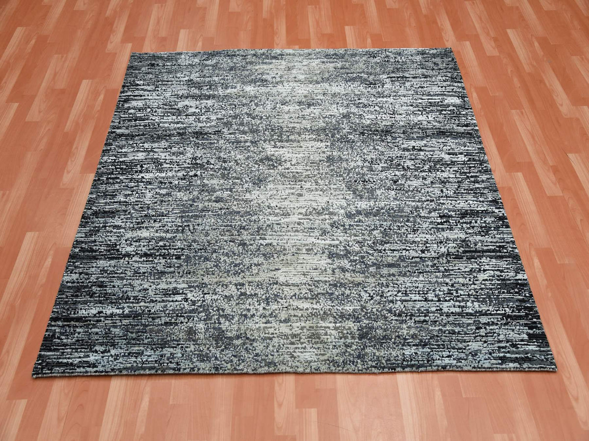 Modern / Contemporary hand-knotted wool/silk rug in Black, 6' x 6'1" — SKU O075284 (view 2)