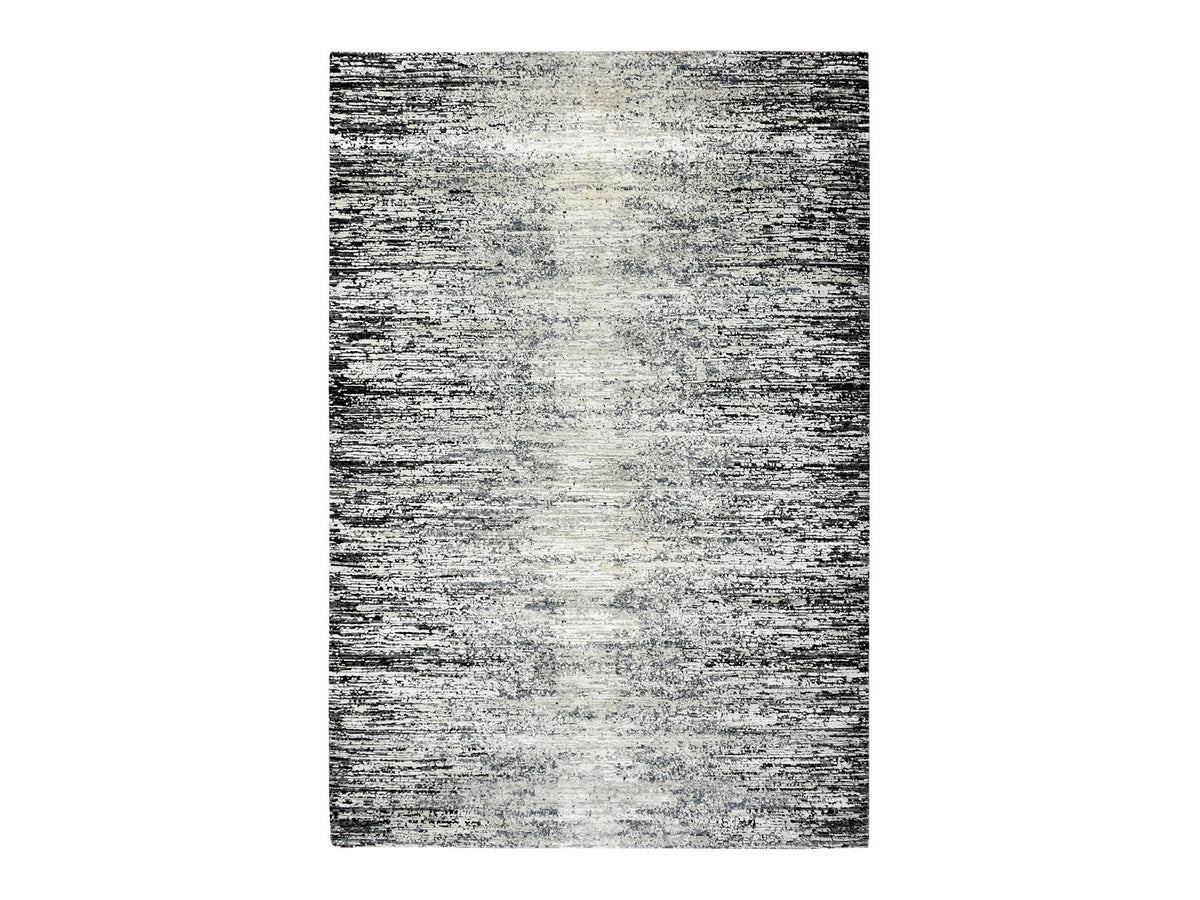 Modern / Contemporary hand-knotted wool/silk rug in Black, 6' x 9' — SKU O075285