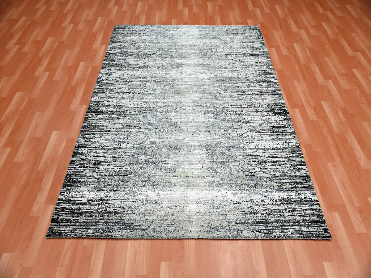 Modern / Contemporary hand-knotted wool/silk rug in Black, 6' x 9' — SKU O075285 (view 2)