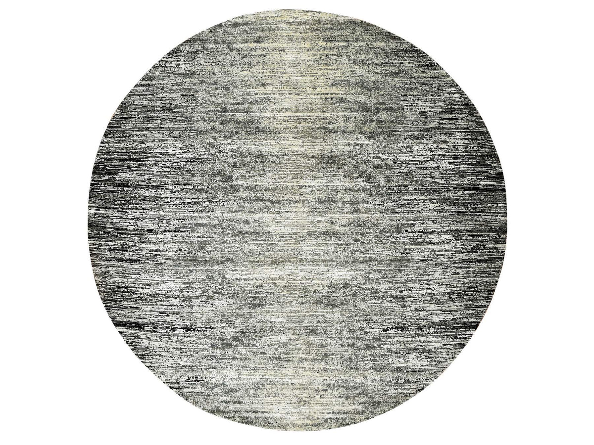 Modern / Contemporary hand-knotted wool/silk rug in Black, 10' x 10' — SKU O075286