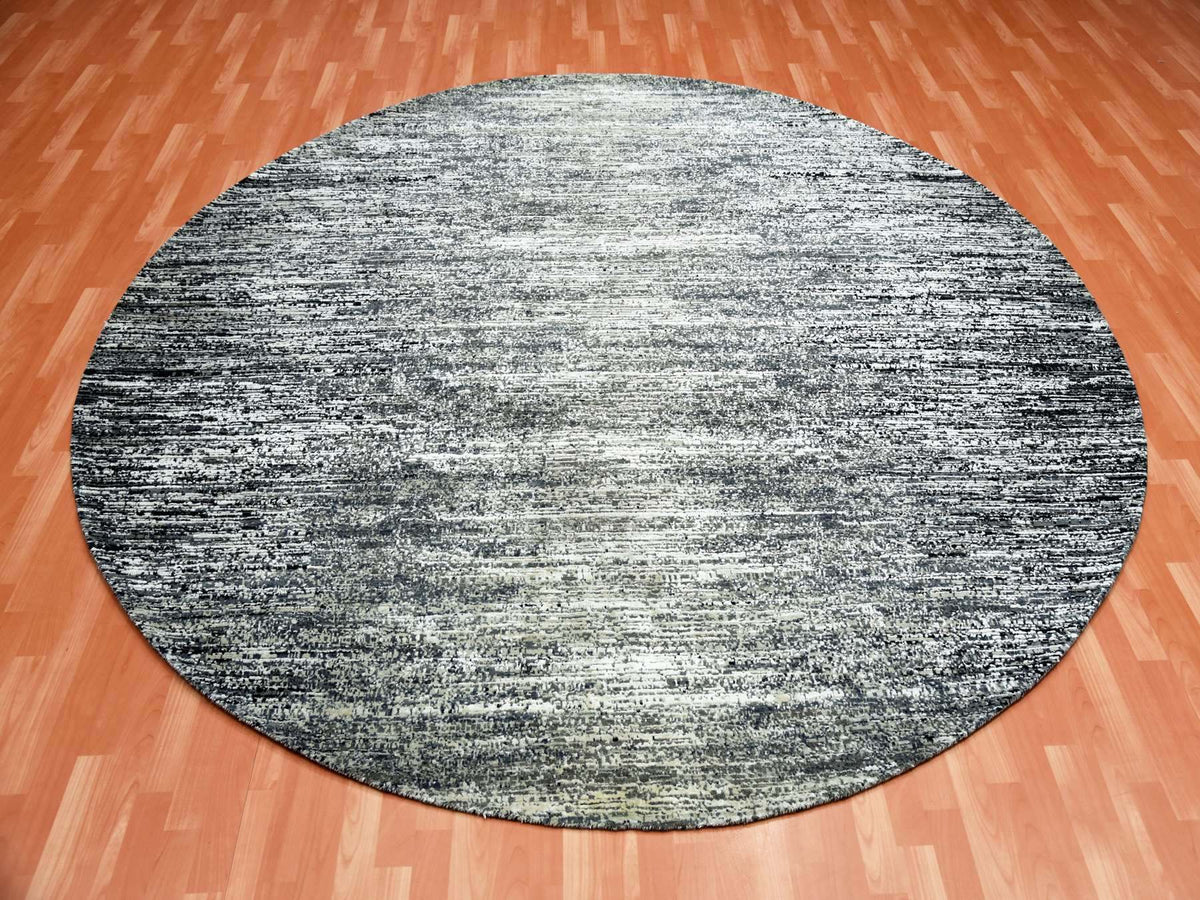 Modern / Contemporary hand-knotted wool/silk rug in Black, 10' x 10' — SKU O075286 (view 2)