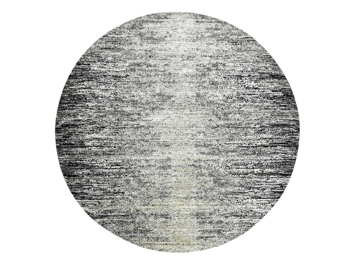 Modern / Contemporary hand-knotted wool/silk rug in Black, 8' x 8' — SKU O075287