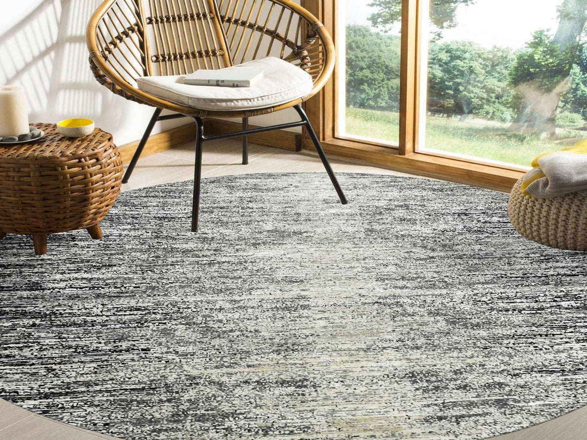 Modern / Contemporary hand-knotted wool/silk rug in Black, 8' x 8' — SKU O075287 (view 2)