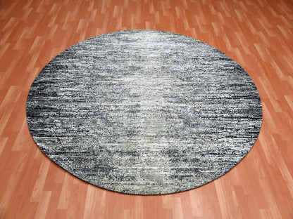Black 8'0" x 8'0" Modern and Contemporary Hand knotted Wool/Silk Rug - Sku: O075287