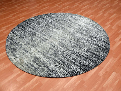 Black 8'0" x 8'0" Modern and Contemporary Hand knotted Wool/Silk Rug - Sku: O075287