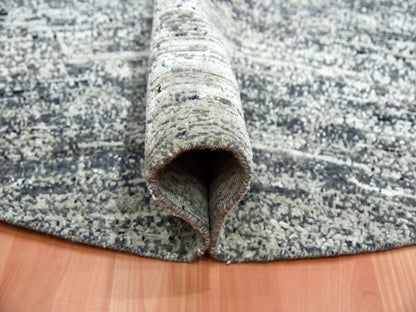 Black 8'0" x 8'0" Modern and Contemporary Hand knotted Wool/Silk Rug - Sku: O075287