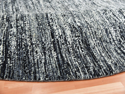 Black 8'0" x 8'0" Modern and Contemporary Hand knotted Wool/Silk Rug - Sku: O075287
