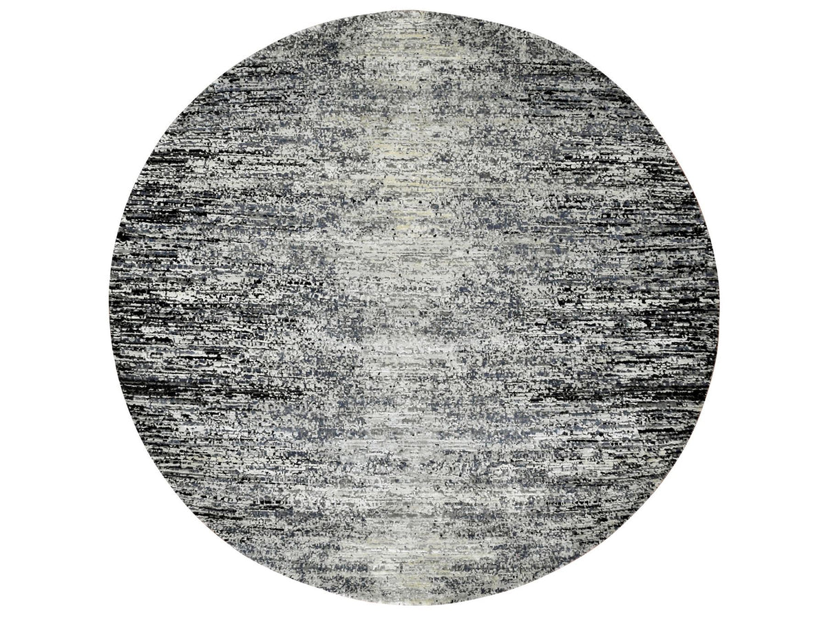 Modern / Contemporary hand-knotted wool/silk rug in Black, 6' x 6' — SKU O075288