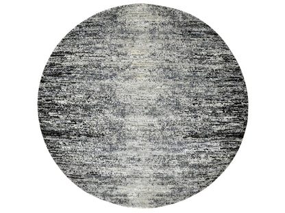 Modern / Contemporary hand-knotted wool/silk rug in Black, 6' x 6' — SKU O075288
