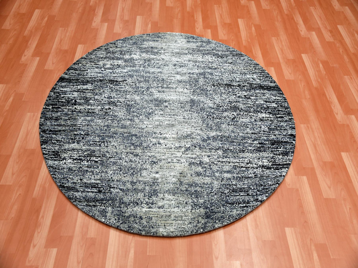Modern / Contemporary hand-knotted wool/silk rug in Black, 6' x 6' — SKU O075288 (view 2)