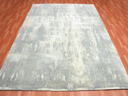 Grey 9'0" x 12'1" Modern / Contemporary Hand knotted Wool/Silk Rug - Sku: O075289