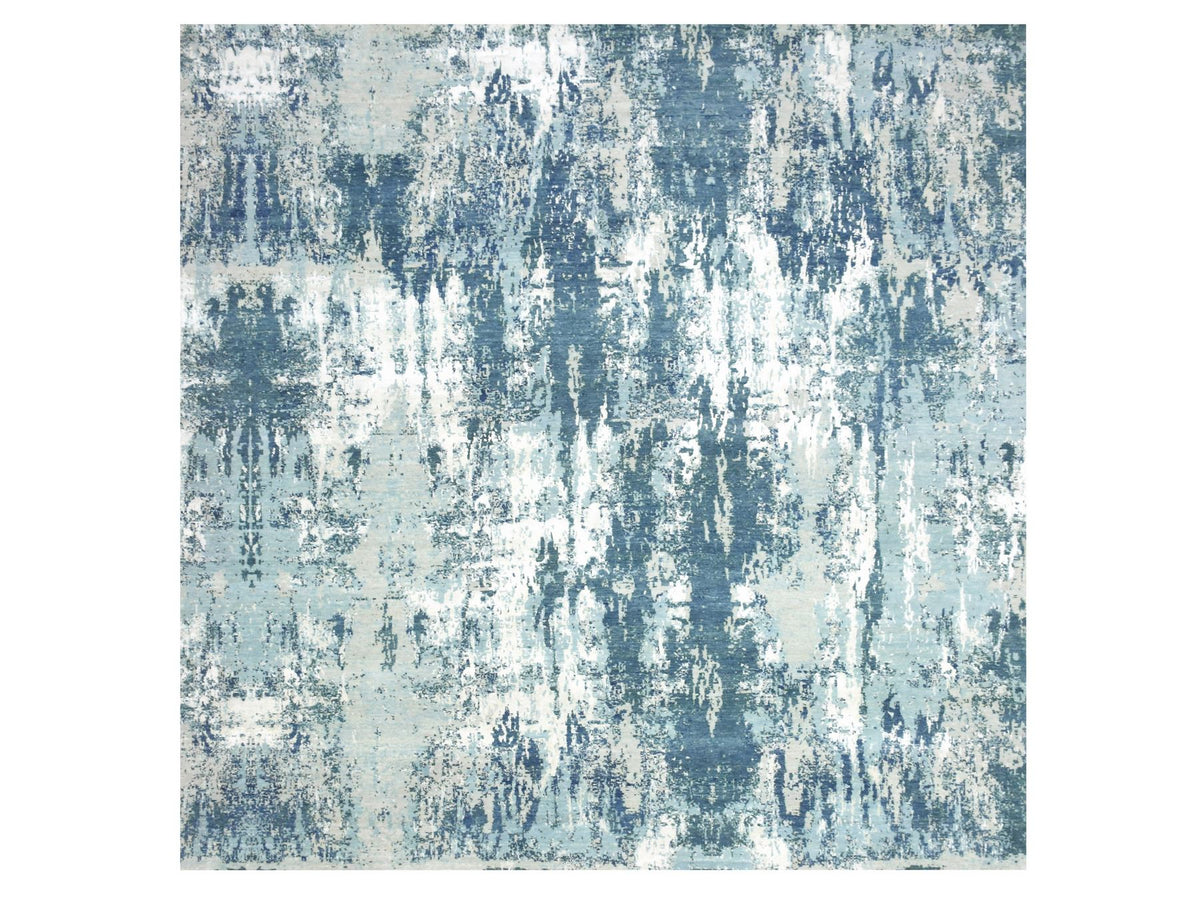 Modern / Contemporary hand-knotted wool/silk rug in Blue, 10' x 10'1" — SKU O075292