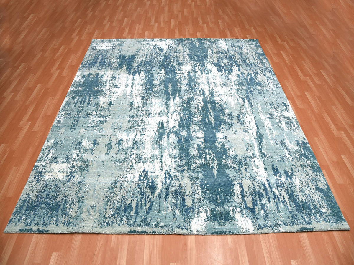 Modern / Contemporary hand-knotted wool/silk rug in Blue, 10' x 10'1" — SKU O075292 (view 2)