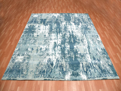 Blue 10'1" x 10'0" Modern and Contemporary Hand knotted Wool/Silk Rug - Sku: O075292