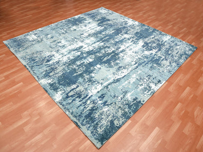 Blue 10'1" x 10'0" Modern and Contemporary Hand knotted Wool/Silk Rug - Sku: O075292
