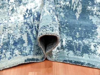 Blue 10'1" x 10'0" Modern and Contemporary Hand knotted Wool/Silk Rug - Sku: O075292