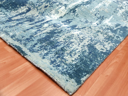 Blue 10'1" x 10'0" Modern and Contemporary Hand knotted Wool/Silk Rug - Sku: O075292