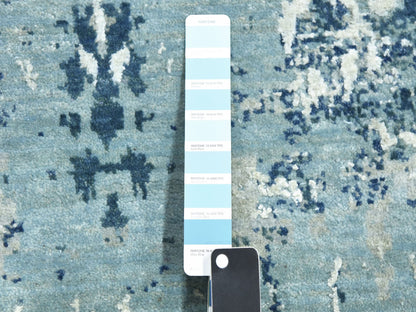 Blue 10'1" x 10'0" Modern and Contemporary Hand knotted Wool/Silk Rug - Sku: O075292