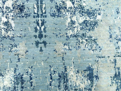 Blue 10'1" x 10'0" Modern and Contemporary Hand knotted Wool/Silk Rug - Sku: O075292