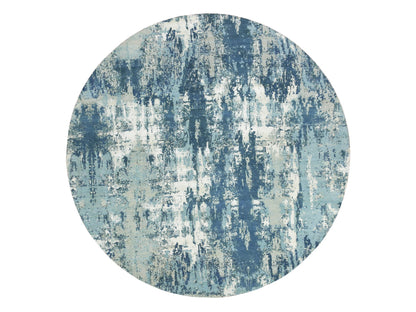 Blue 9'0" x 9'0" Modern and Contemporary Hand knotted Wool/Silk Rug - Sku: O075293