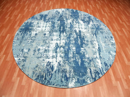 Blue 9'0" x 9'0" Modern and Contemporary Hand knotted Wool/Silk Rug - Sku: O075293