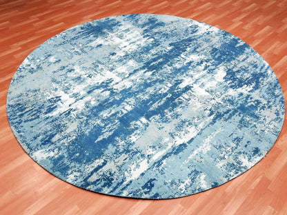 Blue 9'0" x 9'0" Modern and Contemporary Hand knotted Wool/Silk Rug - Sku: O075293