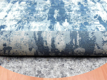 Blue 9'0" x 9'0" Modern and Contemporary Hand knotted Wool/Silk Rug - Sku: O075293