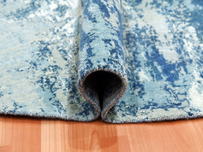 Blue 9'0" x 9'0" Modern and Contemporary Hand knotted Wool/Silk Rug - Sku: O075293