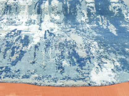 Blue 9'0" x 9'0" Modern and Contemporary Hand knotted Wool/Silk Rug - Sku: O075293