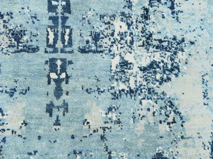 Blue 9'0" x 9'0" Modern and Contemporary Hand knotted Wool/Silk Rug - Sku: O075293
