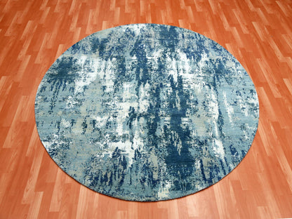 Blue 7'1" x 7'1" Modern and Contemporary Hand knotted Wool/Silk Rug - Sku: O075294
