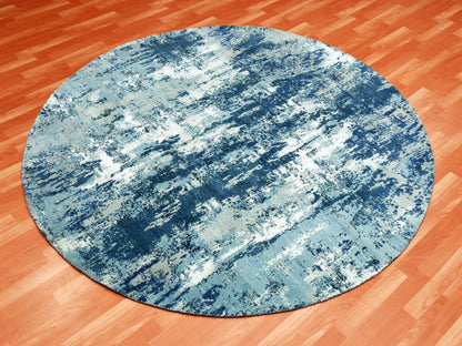 Blue 7'1" x 7'1" Modern and Contemporary Hand knotted Wool/Silk Rug - Sku: O075294