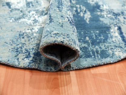 Blue 7'1" x 7'1" Modern and Contemporary Hand knotted Wool/Silk Rug - Sku: O075294