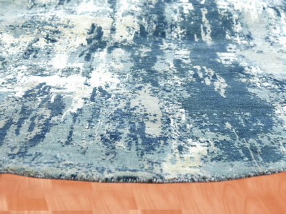Blue 7'1" x 7'1" Modern and Contemporary Hand knotted Wool/Silk Rug - Sku: O075294