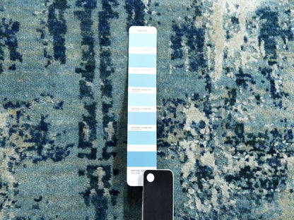 Blue 7'1" x 7'1" Modern and Contemporary Hand knotted Wool/Silk Rug - Sku: O075294
