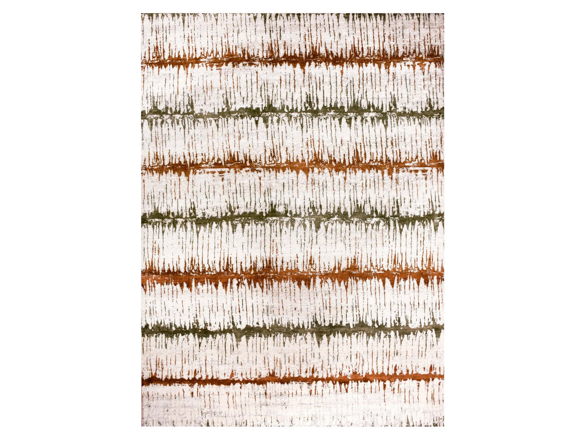Modern / Contemporary hand-knotted wool/silk rug in Orange, 8'10" x 11'10" — SKU O075295