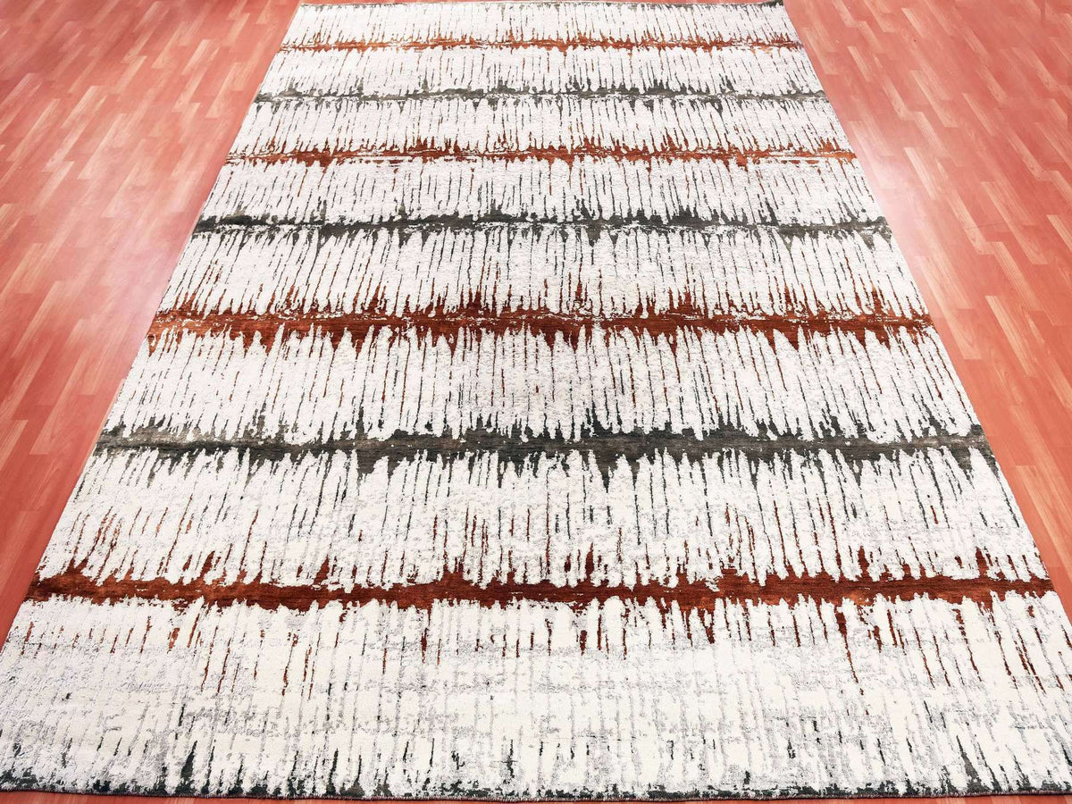 Modern / Contemporary hand-knotted wool/silk rug in Orange, 8'10" x 11'10" — SKU O075295 (view 2)