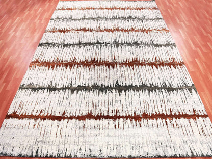 Modern / Contemporary hand-knotted wool/silk rug in Orange, 8'10" x 11'10" — SKU O075295 (view 2)