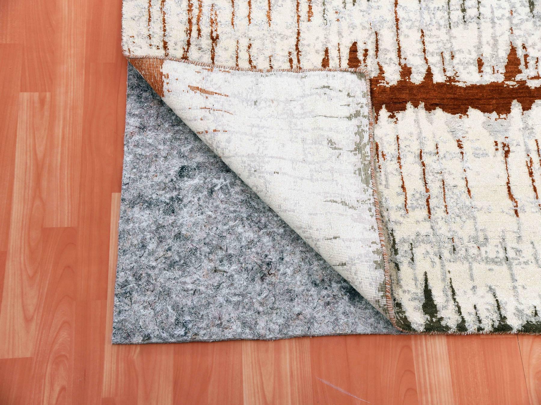 Modern / Contemporary hand-knotted wool/silk rug in Orange, 8'10" x 11'10" — SKU O075295 (view 4)