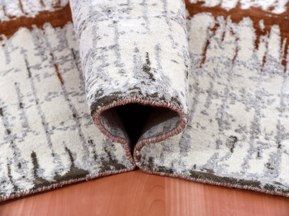 Modern / Contemporary hand-knotted wool/silk rug in Orange, 8'10" x 11'10" — SKU O075295 (view 5)