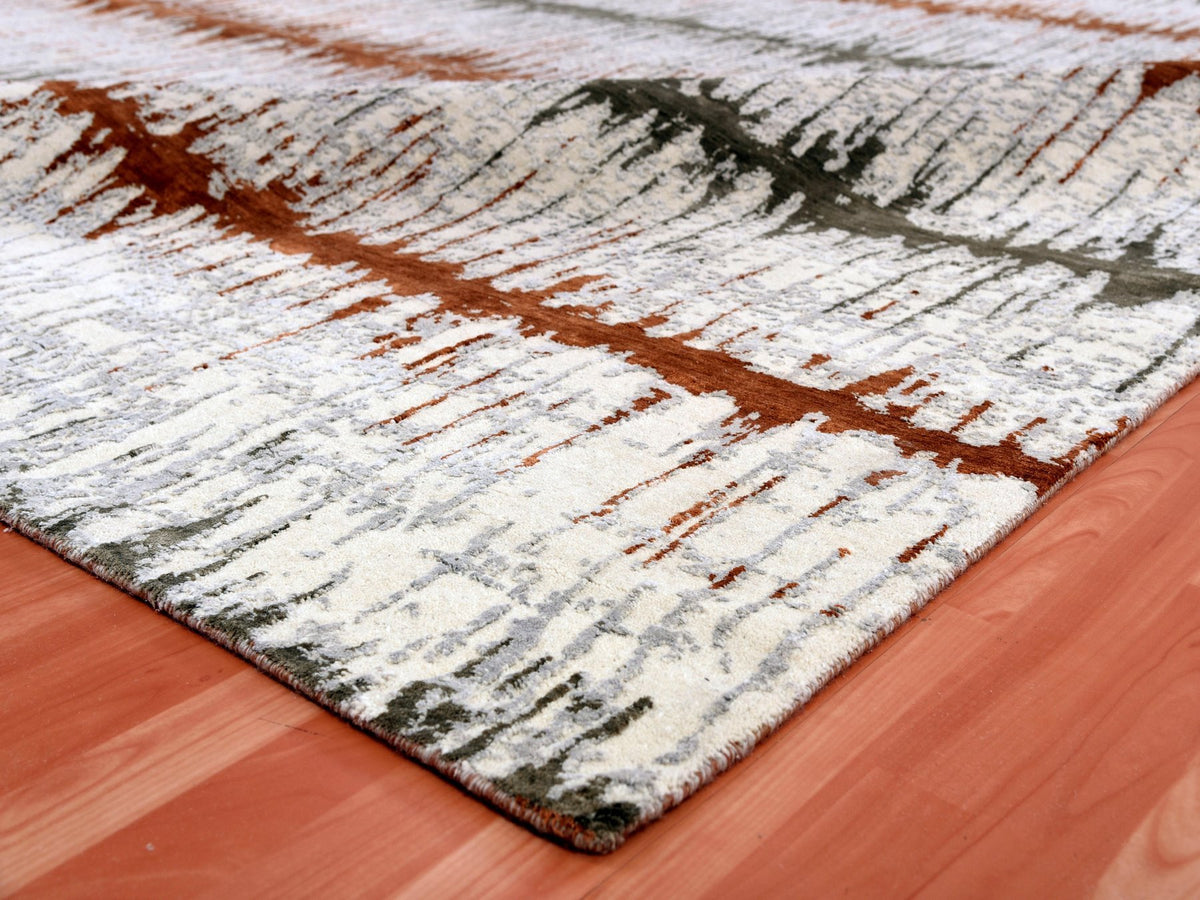 Modern / Contemporary hand-knotted wool/silk rug in Orange, 8'10" x 11'10" — SKU O075295 (view 6)