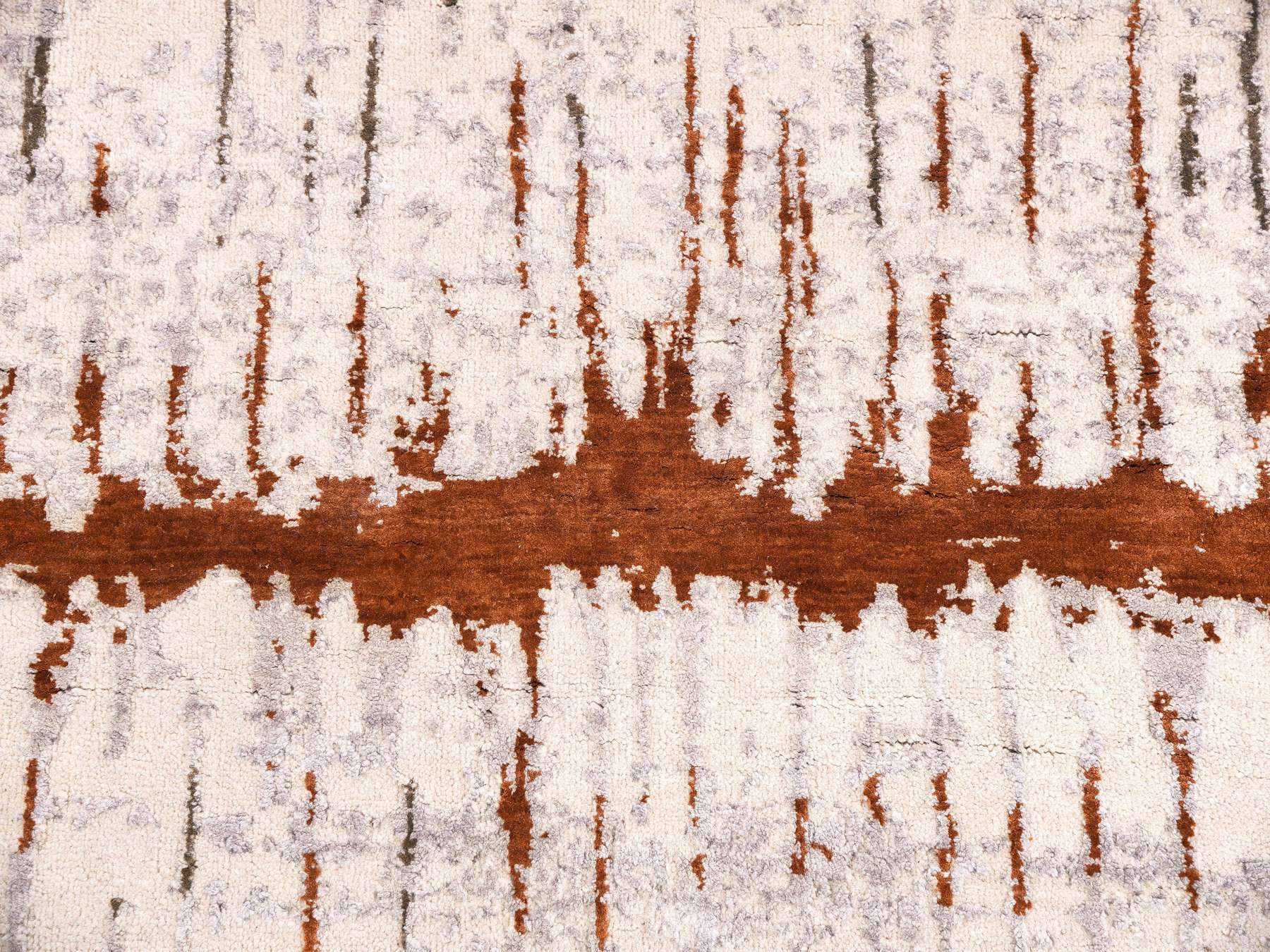 Modern / Contemporary hand-knotted wool/silk rug in Orange, 8'10" x 11'10" — SKU O075295 (view 8)