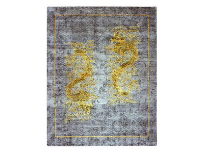 Fine Oriental hand-knotted wool/silk rug in Gray, 8' x 10'3" — SKU O075315