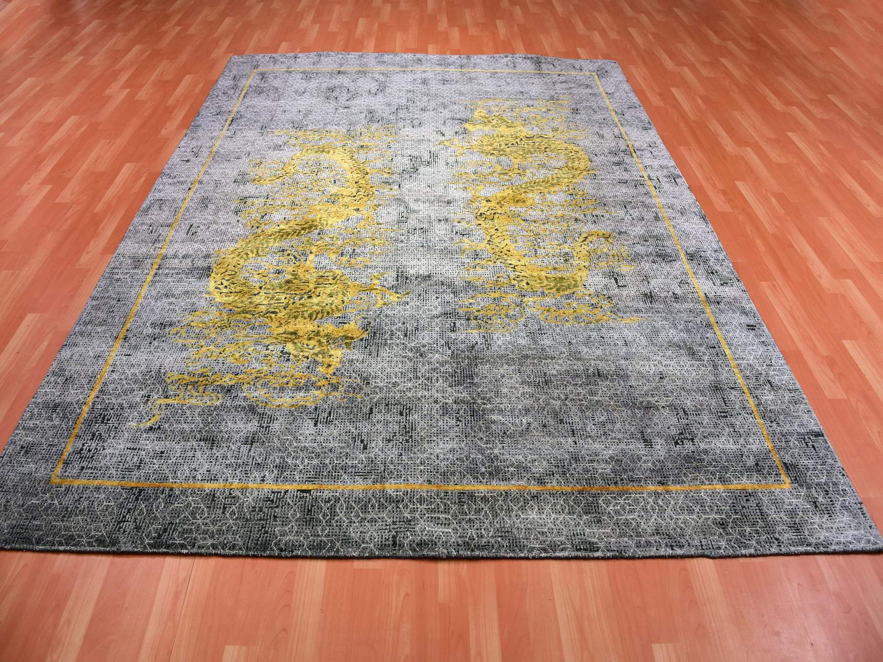 Fine Oriental hand-knotted wool/silk rug in Gray, 8' x 10'3" — SKU O075315 (view 2)