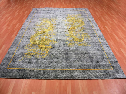 Fine Oriental hand-knotted wool/silk rug in Gray, 8' x 10'3" — SKU O075315 (view 2)